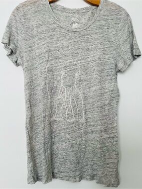 J. Crew  Linen Heather Gray Short Sleeve Tee with White Line Graphic